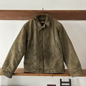 Vintage WW2 USN N-1 Deck Jacket Size 40-42 Alpaca Lined 1940s Stencil Distressed